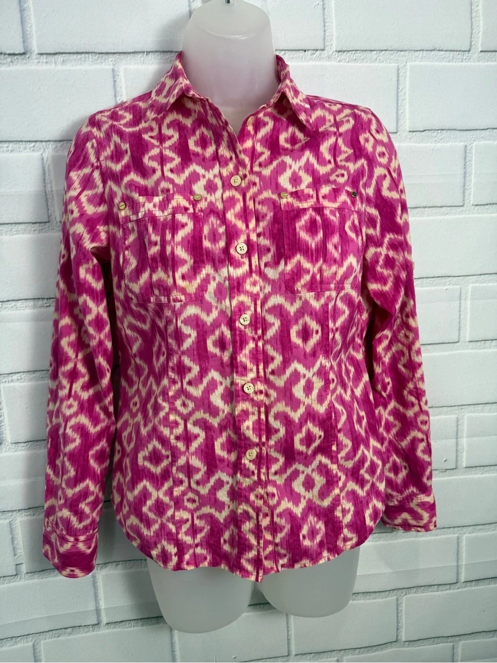 Michael Kors Pink Ikat Print Button Front Shirt Petite P